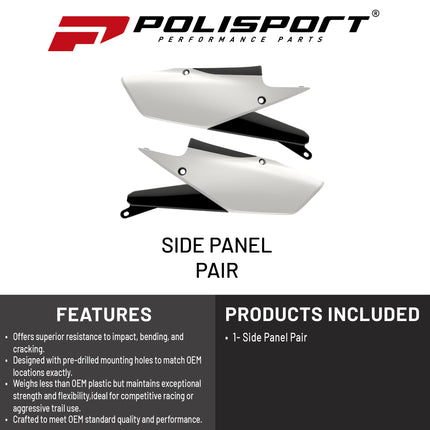 Polisport Motocross (MX) Replica Plastics Side Panels for Yamaha YZ 250FX/WR 250F (20-24), Side Panels Yamaha YZ 450F/FX/WR450F (18-24) Dirt Bike - OEM Quality, Durable, Flexible & Perfect Fit - Wh/Blk