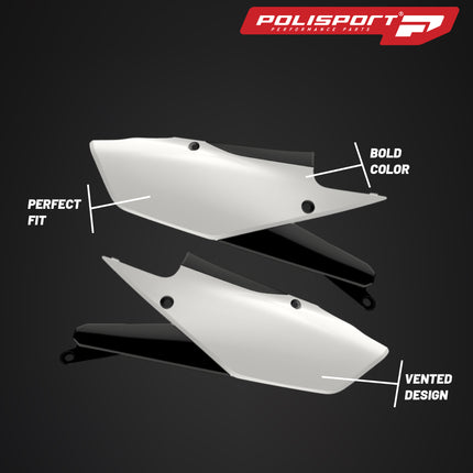 Polisport Motocross (MX) Replica Plastics Side Panels for Yamaha YZ 250FX/WR 250F (20-24), Side Panels Yamaha YZ 450F/FX/WR450F (18-24) Dirt Bike - OEM Quality, Durable, Flexible & Perfect Fit - Wh/Blk