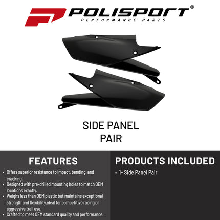 Polisport Motocross (MX) Replica Plastics Side Panels for Yamaha YZ 250FX/WR 250F (20-24), Side Panels Yamaha YZ 450F/FX/WR450F (18-24) Dirt Bike - OEM Quality, Durable, Flexible & Perfect Fit - Black
