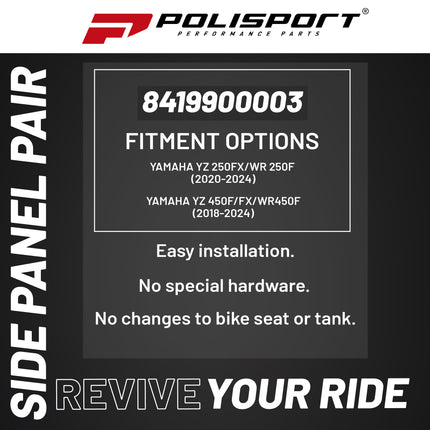 Polisport Motocross (MX) Replica Plastics Side Panels for Yamaha YZ 250FX/WR 250F (20-24), Side Panels Yamaha YZ 450F/FX/WR450F (18-24) Dirt Bike - OEM Quality, Durable, Flexible & Perfect Fit - Black