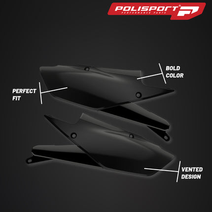 Polisport Motocross (MX) Replica Plastics Side Panels for Yamaha YZ 250FX/WR 250F (20-24), Side Panels Yamaha YZ 450F/FX/WR450F (18-24) Dirt Bike - OEM Quality, Durable, Flexible & Perfect Fit - Black