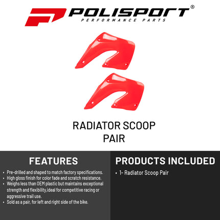Polisport Radiator Scoops - Red Panels for Honda CR 125/250R (2000-2001) - OEM Fit, Glossy Finish, Lightweight & Impact-Resistant, Easy Installation