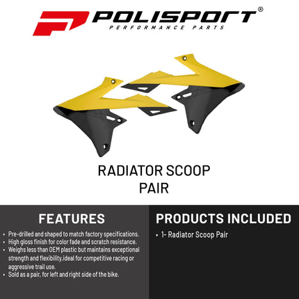 Polisport Radiator Scoops - Yellow/Black Panels for Suzuki RMZ 450 (2018-2025) Suzuki RMZ 250 (2019-2025)- OEM Fit, Glossy Finish, Lightweight & Impact-Resistant, Easy Installation