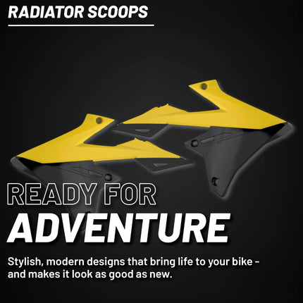 Polisport Radiator Scoops - Yellow/Black Panels for Suzuki RMZ 450 (2018-2025) Suzuki RMZ 250 (2019-2025)- OEM Fit, Glossy Finish, Lightweight & Impact-Resistant, Easy Installation