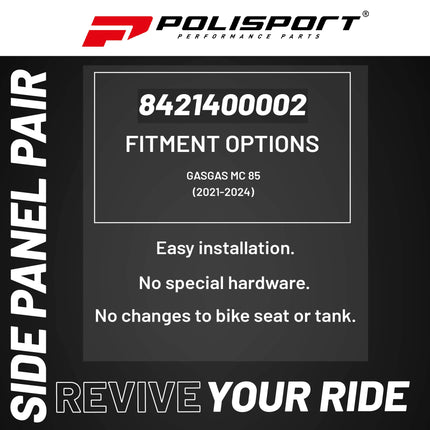 Polisport Motocross (MX) Replica Plastics Side Panels for GasGas MC 85 (2021-24) Dirt Bike - OEM Quality, Durable, Flexible & Perfect Fit - Red