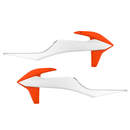 Polisport Radiator Scoops - White/Orange Panels for KTM XC 125 (2021-2022) KTM SX/SX-F/XC/XC-F (2019-2022) KTM EXC/EXC-F/XC-W/XCF-W (2020-2023) - OEM Fit, Glossy Finish, Lightweight & Impact-Resistant