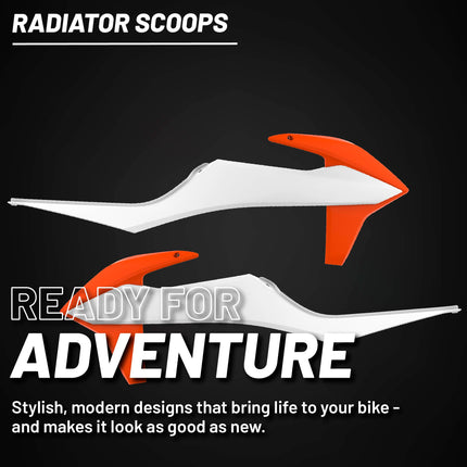 Polisport Radiator Scoops - White/Orange Panels for KTM XC 125 (2021-2022) KTM SX/SX-F/XC/XC-F (2019-2022) KTM EXC/EXC-F/XC-W/XCF-W (2020-2023) - OEM Fit, Glossy Finish, Lightweight & Impact-Resistant
