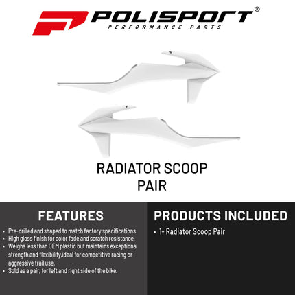 Polisport Radiator Scoops - White Panels for KTM XC 125 (2021-2022) KTM SX/SX-F/XC/XC-F (2019-2022) KTM EXC/EXC-F/XC-W/XCF-W (2020-2023) - OEM Fit, Glossy Finish, Lightweight & Impact-Resistant