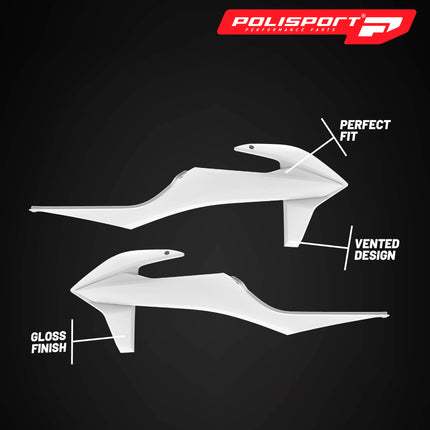 Polisport Radiator Scoops - White Panels for KTM XC 125 (2021-2022) KTM SX/SX-F/XC/XC-F (2019-2022) KTM EXC/EXC-F/XC-W/XCF-W (2020-2023) - OEM Fit, Glossy Finish, Lightweight & Impact-Resistant