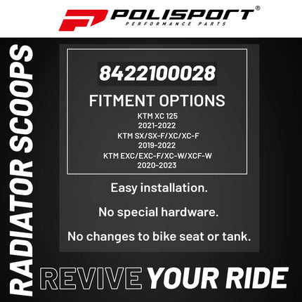 Polisport Radiator Scoops - Orange/Black Panels for KTM XC 125 (2021-2022) KTM SX/SX-F/XC/XC-F (2019-2022) KTM EXC/EXC-F/XC-W/XCF-W (2020-2023) - OEM Fit, Glossy Finish, Lightweight & Impact-Resistant