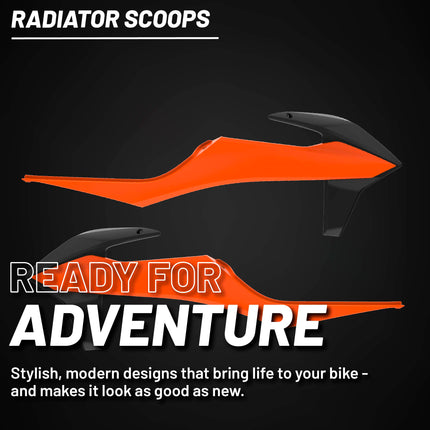 Polisport Radiator Scoops - Orange/Black Panels for KTM XC 125 (2021-2022) KTM SX/SX-F/XC/XC-F (2019-2022) KTM EXC/EXC-F/XC-W/XCF-W (2020-2023) - OEM Fit, Glossy Finish, Lightweight & Impact-Resistant