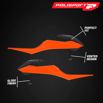 Polisport Radiator Scoops - Orange/Black Panels for KTM XC 125 (2021-2022) KTM SX/SX-F/XC/XC-F (2019-2022) KTM EXC/EXC-F/XC-W/XCF-W (2020-2023) - OEM Fit, Glossy Finish, Lightweight & Impact-Resistant