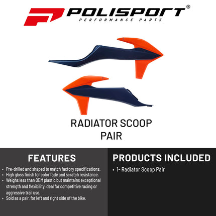 Polisport Radiator Scoops - Blue/Orange Panels for KTM XC 125 (2021-2022) KTM SX/SX-F/XC/XC-F (2019-2022) KTM EXC/EXC-F/XC-W/XCF-W (2020-2023) - OEM Fit, Glossy Finish, Lightweight & Impact-Resistant