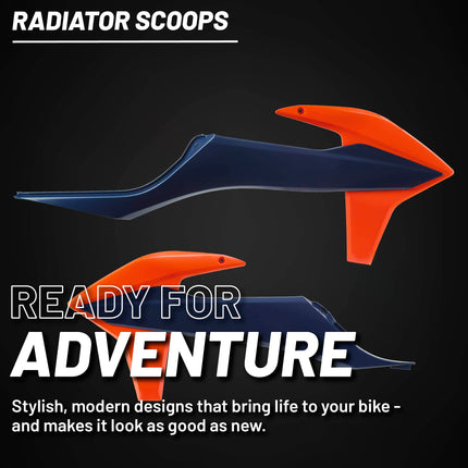 Polisport Radiator Scoops - Blue/Orange Panels for KTM XC 125 (2021-2022) KTM SX/SX-F/XC/XC-F (2019-2022) KTM EXC/EXC-F/XC-W/XCF-W (2020-2023) - OEM Fit, Glossy Finish, Lightweight & Impact-Resistant