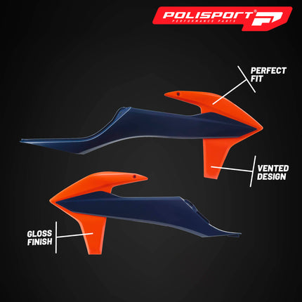 Polisport Radiator Scoops - Blue/Orange Panels for KTM XC 125 (2021-2022) KTM SX/SX-F/XC/XC-F (2019-2022) KTM EXC/EXC-F/XC-W/XCF-W (2020-2023) - OEM Fit, Glossy Finish, Lightweight & Impact-Resistant