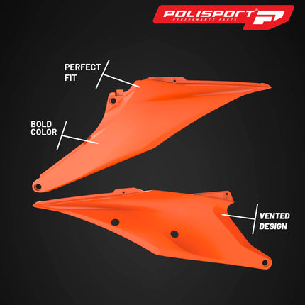 Polisport Motocross (MX) Replica Plastics Side Panels for KTM EXC/EXC-F/XC-W/XCF-W (2020-23), SX/SX-F/XC/XC-F (2019-22) Dirt Bike - OEM Quality, Durable, Flexible & Perfect Fit - Orange