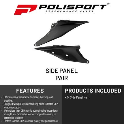 Polisport Motocross (MX) Replica Plastics Side Panels for KTM EXC/EXC-F/XC-W/XCF-W (2020-23), SX/SX-F/XC/XC-F (2019-22) Dirt Bike - OEM Quality, Durable, Flexible & Perfect Fit - Black