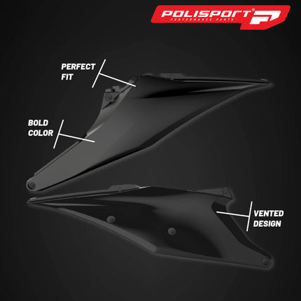 Polisport Motocross (MX) Replica Plastics Side Panels for KTM EXC/EXC-F/XC-W/XCF-W (2020-23), SX/SX-F/XC/XC-F (2019-22) Dirt Bike - OEM Quality, Durable, Flexible & Perfect Fit - Black