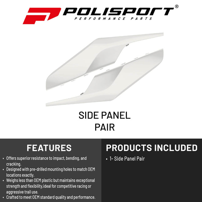 Polisport Motocross (MX) Replica Plastics Side Panels for Husqvarna TE/FE (2020-23), TC/FC/TX/FX (2019-22) Dirt Bike - OEM Quality, Durable, Flexible & Perfect Fit - White