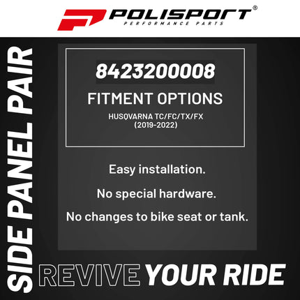 Polisport Motocross (MX) Replica Plastics Side Panels for Husqvarna TC/FC/TX/FX (2019-22) Dirt Bike - OEM Quality, Durable, Flexible & Perfect Fit - Black