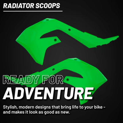 Polisport Radiator Scoops - Green Panels for Kawasaki KX-F 450 (2019-2023) Kawasaki KX 250F (2021-2024) - OEM Fit, Glossy Finish, Lightweight & Impact-Resistant, Easy Installation