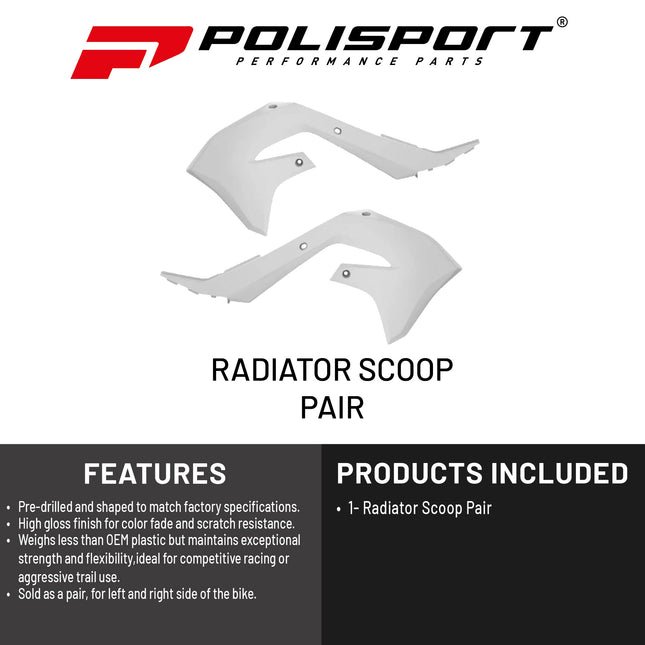 Polisport Radiator Scoops - White Panels for Kawasaki KX-F 450 (2019-2020) Kawasaki KX 250F (2021-2023) - OEM Fit, Glossy Finish, Lightweight & Impact-Resistant, Easy Installation