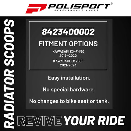 Polisport Radiator Scoops - White Panels for Kawasaki KX-F 450 (2019-2020) Kawasaki KX 250F (2021-2023) - OEM Fit, Glossy Finish, Lightweight & Impact-Resistant, Easy Installation
