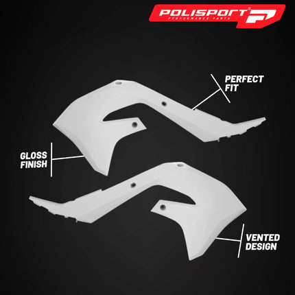 Polisport Radiator Scoops - White Panels for Kawasaki KX-F 450 (2019-2020) Kawasaki KX 250F (2021-2023) - OEM Fit, Glossy Finish, Lightweight & Impact-Resistant, Easy Installation