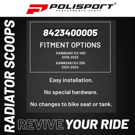 Polisport Radiator Scoops - Green Panels for Kawasaki KX 450 (2019-2023) Kawasaki KX 250 (2021-2024) - OEM Fit, Glossy Finish, Lightweight & Impact-Resistant, Easy Installation