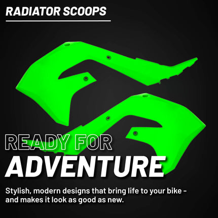 Polisport Radiator Scoops - Green Panels for Kawasaki KX 450 (2019-2023) Kawasaki KX 250 (2021-2024) - OEM Fit, Glossy Finish, Lightweight & Impact-Resistant, Easy Installation