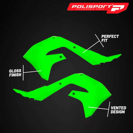 Polisport Radiator Scoops - Green Panels for Kawasaki KX 450 (2019-2023) Kawasaki KX 250 (2021-2024) - OEM Fit, Glossy Finish, Lightweight & Impact-Resistant, Easy Installation