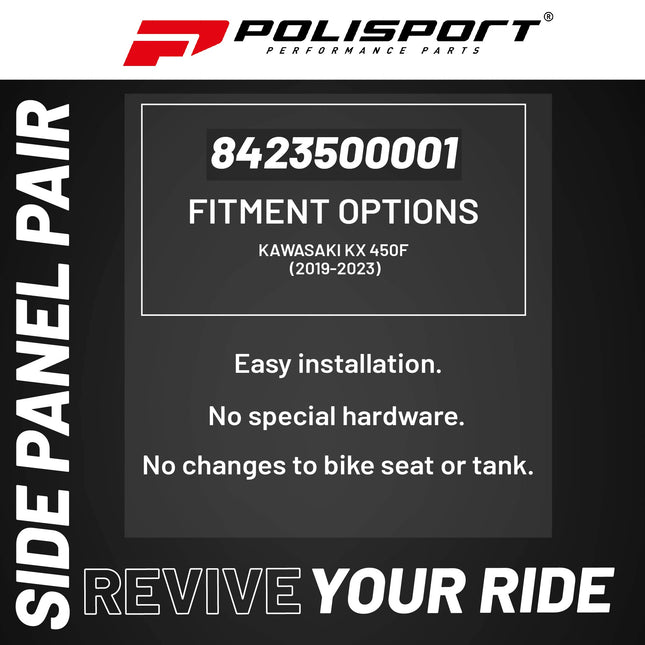 Polisport Motocross (MX) Replica Plastics Side Panels for Kawasaki KX 450F (2019-23) Dirt Bike - OEM Quality, Durable, Flexible & Perfect Fit - Green