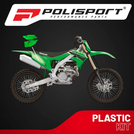 Polisport Motocross (MX) Replica Plastics Side Panels for Kawasaki KX 450F (2019-23) Dirt Bike - OEM Quality, Durable, Flexible & Perfect Fit - Green
