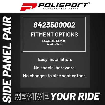 Polisport Motocross (MX) Replica Plastics Side Panels for Kawasaki KX 250F (2021-24), KX 450F (2019-23) Dirt Bike - OEM Quality, Durable, Flexible & Perfect Fit - White