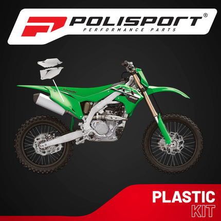 Polisport Motocross (MX) Replica Plastics Side Panels for Kawasaki KX 250F (2021-24), KX 450F (2019-23) Dirt Bike - OEM Quality, Durable, Flexible & Perfect Fit - White