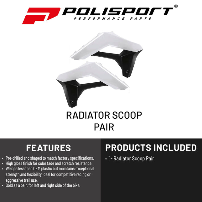 Polisport Radiator Scoops - White/Black Panels for Sherco SC/SC-F (2019-2023) - OEM Fit, Glossy Finish, Lightweight & Impact-Resistant, Easy Installation