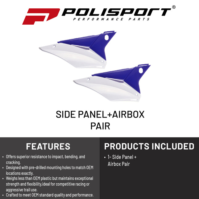 Polisport Motocross (MX) Replica Plastics Side Panels for Sherco SC/SC-F (2019-23), SE/SEF (2017-24) Dirt Bike - OEM Quality, Durable, Flexible & Perfect Fit - White/Blue