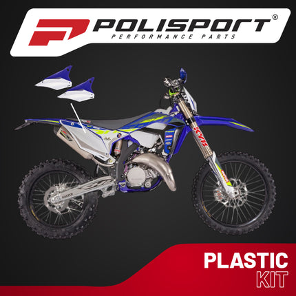 Polisport Motocross (MX) Replica Plastics Side Panels for Sherco SC/SC-F (2019-23), SE/SEF (2017-24) Dirt Bike - OEM Quality, Durable, Flexible & Perfect Fit - White/Blue