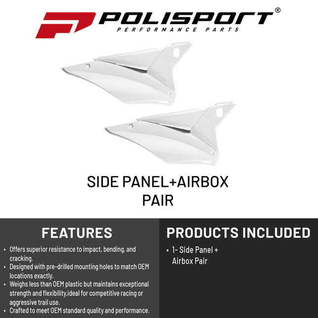 Polisport Motocross (MX) Replica Plastics Side Panels for Sherco SC/SC-F (2019-23), SE-R/SEF-R (2017-23) Dirt Bike - OEM Quality, Durable, Flexible & Perfect Fit - White