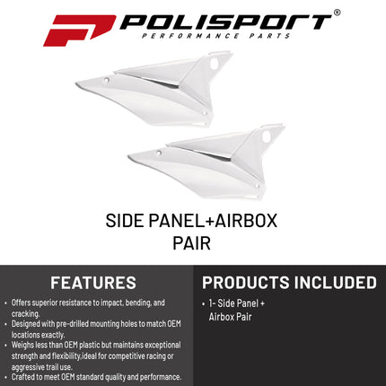 Polisport Motocross (MX) Replica Plastics Side Panels for Sherco SC/SC-F (2019-23), SE-R/SEF-R (2017-23) Dirt Bike - OEM Quality, Durable, Flexible & Perfect Fit - White