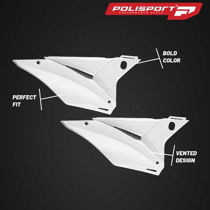 Polisport Motocross (MX) Replica Plastics Side Panels for Sherco SC/SC-F (2019-23), SE-R/SEF-R (2017-23) Dirt Bike - OEM Quality, Durable, Flexible & Perfect Fit - White