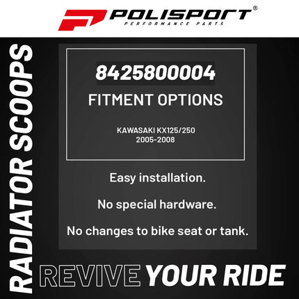 Polisport Radiator Scoops - Green Panels for Kawasaki KX125/250 (2005-2008) - OEM Fit, Glossy Finish, Lightweight & Impact-Resistant, Easy Installation