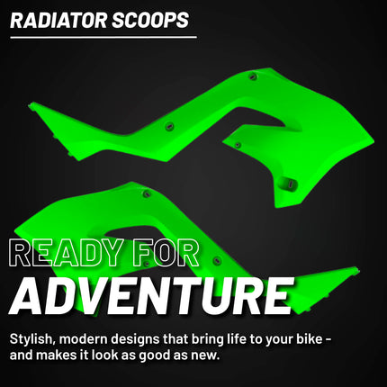 Polisport Radiator Scoops - Green Panels for Kawasaki KX125/250 (2005-2008) - OEM Fit, Glossy Finish, Lightweight & Impact-Resistant, Easy Installation