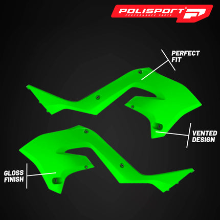 Polisport Radiator Scoops - Green Panels for Kawasaki KX125/250 (2005-2008) - OEM Fit, Glossy Finish, Lightweight & Impact-Resistant, Easy Installation