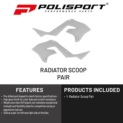 Polisport Radiator Scoops - White  Panels for Kawasaki KX125/250 (2003-2008) - OEM Fit, Glossy Finish, Lightweight & Impact-Resistant, Easy Installation