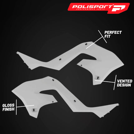 Polisport Radiator Scoops - White  Panels for Kawasaki KX125/250 (2003-2008) - OEM Fit, Glossy Finish, Lightweight & Impact-Resistant, Easy Installation