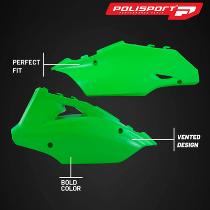 Polisport Motocross (MX) Replica Plastics Side Panels for Kawasaki KX125 (2003-05), KX 250 (2003-07) Dirt Bike - OEM Quality, Durable, Flexible & Perfect Fit - Green