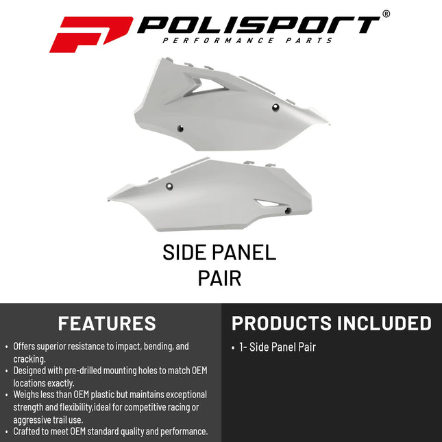 Polisport Motocross (MX) Replica Plastics Side Panels for Kawasaki KX125, KX 250,kx 450 (2003-08) Dirt Bike - OEM Quality, Durable, Flexible & Perfect Fit - White