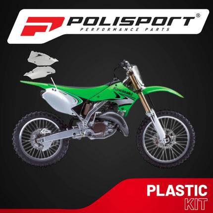 Polisport Motocross (MX) Replica Plastics Side Panels for Kawasaki KX125, KX 250,kx 450 (2003-08) Dirt Bike - OEM Quality, Durable, Flexible & Perfect Fit - White