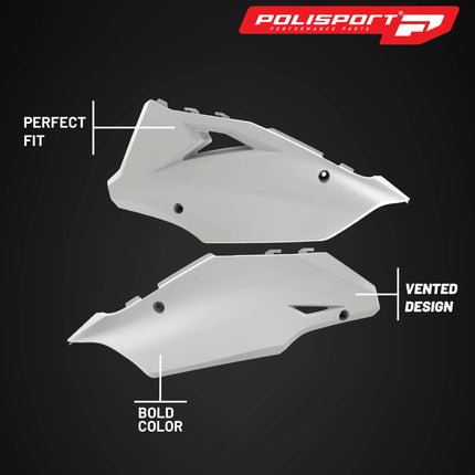 Polisport Motocross (MX) Replica Plastics Side Panels for Kawasaki KX125, KX 250,kx 450 (2003-08) Dirt Bike - OEM Quality, Durable, Flexible & Perfect Fit - White